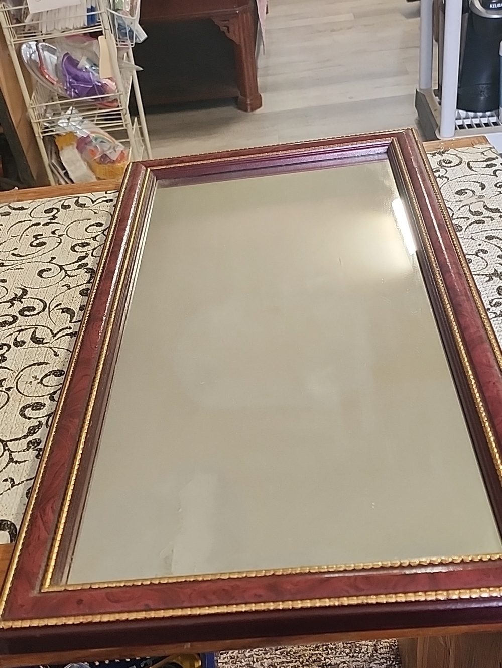 Red-Brown and Gold Framed Wall Mirror